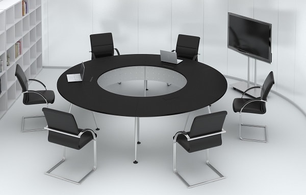 Bàn tròn sử dụng trong các cuộc họp nhỏ có tính chất cộng tác vì mục tiêu chung